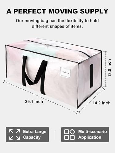 Image of 80 Pack Large Strong Moving Bags with Zippers & Carrying Handles - Water-Resistant - Heavy Duty Storage Tote for Space Saving, Fold Flat, Alternative to Moving Box (Semi-Transparent)