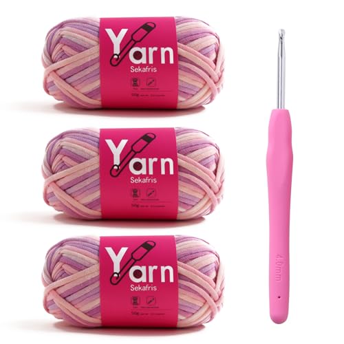 Image of Crochet Yarn 150g /163.5yds Cotton Yarn for Crocheting - Crochet Knitting Yarn for Beginners with Easy-to-See Stitches - Yarn for Crocheting - Chunky Yarn -Cotton-Nylon Blend (Pinkish Purple)