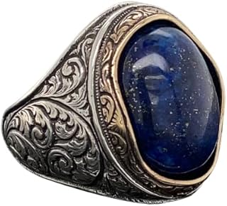 Men Handmade Ring, Natural Lapis Lazuli Stone Ring, Blue Lapis Stone Ring, Ottoman Style Ring, 925k Sterling Silver Ring, Gift For Him