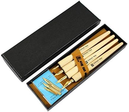 Hillento Comic Dip Pen Set, 4 Wooden Pen Handler Artist Cartoon Pen Set Calligraphy Dip Pens With 8 Nibs - Great for Manga/Comic/Calligraphy/Word Art/Pen-and-Ink Drawing