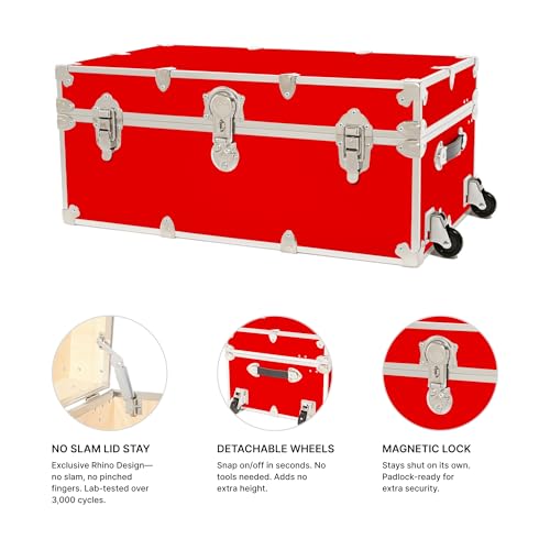 Image of Rhino Trunk & Case Classic XXL Home Storage & College Trunk With Wheels - 36 inchx18 inchx18 inch, Seats 1500+ lbs, Soft-Close Lid. USA Made Secure Dorm Furniture, Organization, Steamer Style Blanket Chest