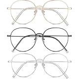 YEWCEP 3er-Set Brille, Fensterglas Brille Damen, Fake Brille, Fake Brillen, Brille Ohne Sehstärke, Blaulicht-Brille,Geeignet für Männer Und Frauen