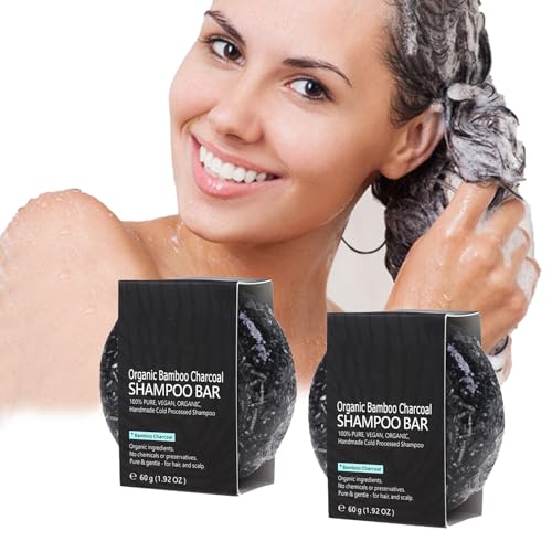 Pemarlis 2 Pack Champú Sólido,Barra de champú Natural Cabello,Champú Sólido Que Oscurece el Cabello,Barra de champú de carbón de bambú,Promueve el crecimiento del cabello y previene su caída
