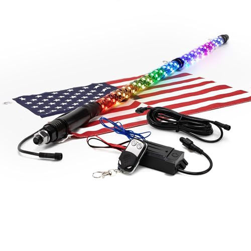 Image of True MODS 3ft Spiral RGB LED Whip Light for UTV ATV [Bluetooth App] Off Road Waterproof LED Lighted Whip CB Antenna Pole Stick for RZR Can-Am Polaris SxS 4x4 Quad Dune Buggy 4 Wheeler Accessories