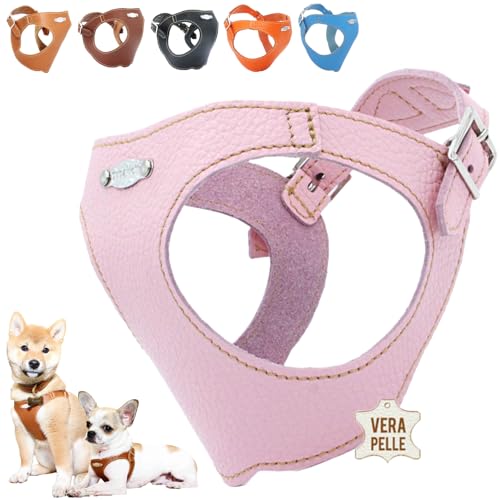 PUPAKIOTTI Pettorina Cane Taglia Piccola e Media | Pettorina per Cani in Pelle, Ergonomica e Regolabile, disponibile in Diverse Colorazioni (XS-S, Rosa baby)