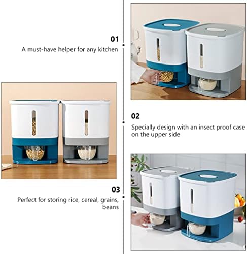 BESPORTBLE Rice Container with Measuring Cup Rice Dispenser 10kg Rice and Food Storage Blue White Grains and Dry Food Dispenser with Airtight Lid and Cup for Home Kitchen Storage
