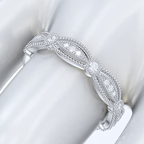 14k White Gold Fancy Marquise Shape Milgrain Simulated Round Brilliant Diamond or Genuine Moissanite Ring Wedding Band4
