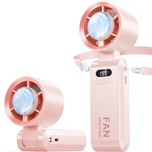 Image of 2 Pack Handheld Portable Turbo Fan with Ice Cooler, Speed (1-199) 5500mAh*2 Rechargeable Personal Fan,[20H Cooling Time] Mini Yet Powerful, Small Pocket Fans for Travel /Outdoor /Office, Pink