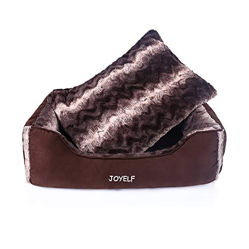 JOYELF Lit pour Chien de Taille Moyenne avec Housse Amovible Lavable, lit et canapé rectangulaire Doux et apaisant pour Chat, lit en Peluche pour Chiots et Chats avec Jouets couineurs comme Cadeau Cover
