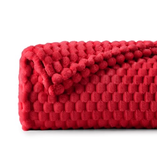 Image of BEDELITE Red Twin Blanket for Couch, Soft Cozy Gifts for Women, 60 * 80 | 3D Jacquard Decorative Fleece Blanket, Super Soft Plush Throws, Cute Birthday Gift for Women & Men, Suitable for All Seasons