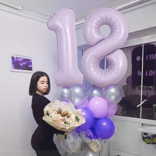 Image of Light Purple Number 8 Balloons, 40 Inch Giant Dusty Pastel Purple Mylar Foil Number 8 Ballon for Girls, Self Inflating 8th Birthday Helium Balloon for Women 8th Anniversary Party Decorations Supplies