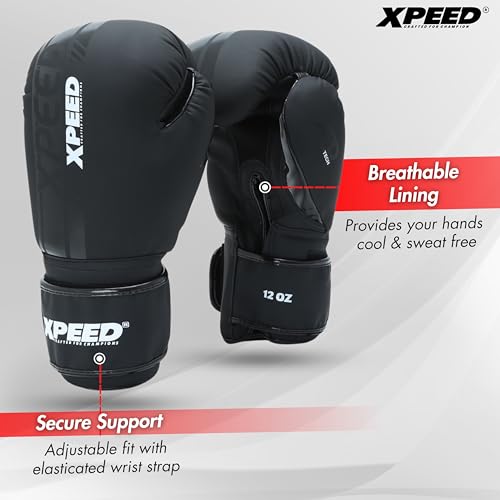 Image of Xpeed Matt PU Boxing Gloves for Training and Mixed Martial Arts, Black, 10oz (Pair)