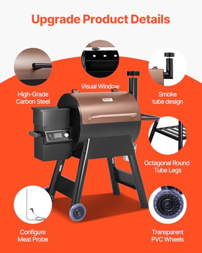 Image of VEVOR Wood Pellet Grill Smoker, 8 in 1 BBQ Grills for Outdoor Cooking, 575 Square Inches Cook Area Electric Smokers, with WiFi-app Control, LCD Screen Controller, Meat Probe, 500F Max Temperature