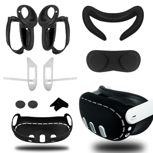 BIOSA Juego de Funda Protectora de Silicona 10 en 1 para Meta Quest 3, Cubierta de Carcasa + Cubierta de Agarre del Controlador + Cubierta de Lente, Cubierta Frontal + Tapa basculante Acces