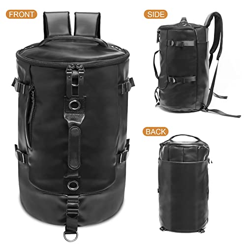Leather Travel Duffel Bags For Men Chao Ran Black College School Student Backpack Waterproof Airplane Carry On Bags For Business 3 Usage As Handbag, A Shoulder Bag And Backpack #TOP3