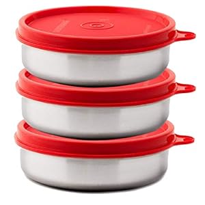 Signoraware Executive Steel Container Small, Set of 3,200ml+200ml+200ml, Red