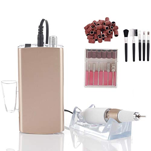 Miss Sweet Portable Nail Drill Machine Rechargeable Electric Nail File for Acrylic (Pure Gold)