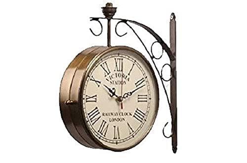 PSQURMART Brass Station Clock 8 inch Golden Station Clock Double Sided Wall Clock Vintage Clock for Home / Living Room / Office (Golden)(12 inch)