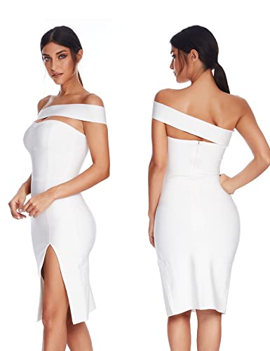 Image of meilun Women's One Shoulder Bandage Dresses for Women Wedding Guest Sexy Formal Midi Dress