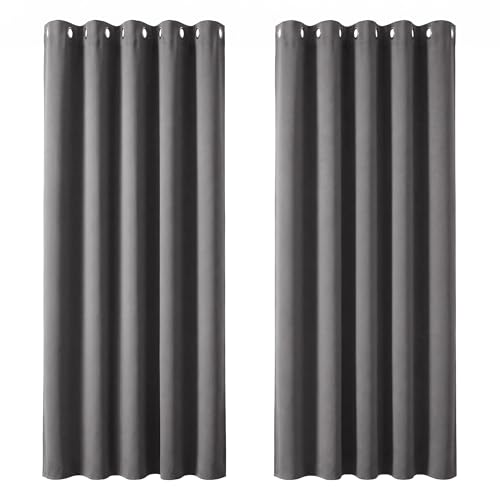 Image of Deconovo Blackout Curtains Bedroom Super Soft Thermal Insulated Curtains Blackout Eyelet Blackout Curtains for Living Room 66 x 84 Inch Light Grey 2 Panels