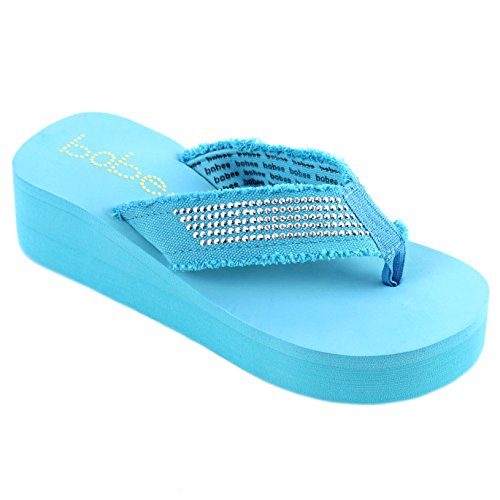 CLOVERLY Women's Fashion Platform Wedge Thong Flip Flops Sandals (10 M US, Blue)