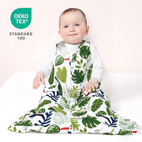 Image of david's kids 3 Pack 100% Cotton Baby Sleep Sack 6-12 Months, Ultra Soft Baby Wearable Blankets with 2-Way Zipper, Comfy Sleeping Bags for Infant Newborn Boys Girls Neutral, Medium Size, Leaf