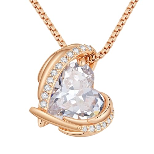 CDE Collier pendentif coeur femme en or rose, orné de...