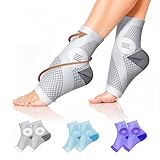 3 Pairs Neuropathy Socks for Women & Men, [Ultra Breathable] Plantar Fasciitis Socks for Achilles Tendonitis Relief, [20-30 mmHg Compression] Ankle Socks for Arch Support (Grey+Blue+Purple, Large)