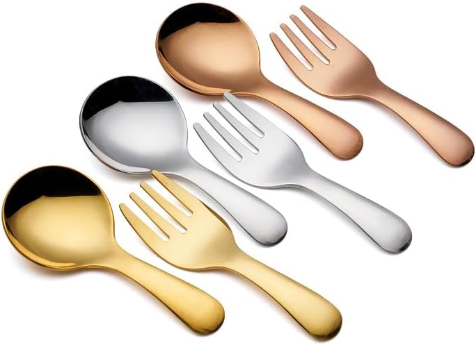 Silverware Flatware Set, 6/24/36/48/60/72 Pieces Creative Short-handled 304 Stainless Steel Round-head Tea Spoons, Ice Cream Spoons, Small Spoons And Forks(24 Pieces for 4)