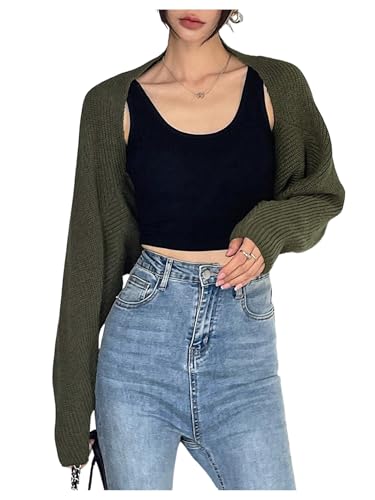 Image of SweatyRocks Women's Open Front Cropped Cardigan Long Sleeve Bolero Shrug Sweater