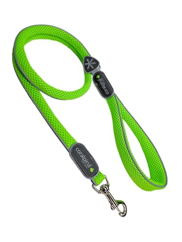 Coralpina - Guinzaglio Cinquetorri per Cani, Semplice e Robusto, con Parti Rifragenti e Maniglia Imbottita, con Anello per Porta Sacchetti, Colore Verde Fluo, Taglia 4/6