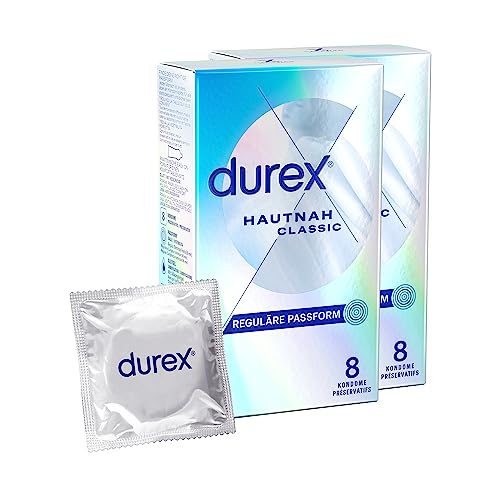 Durex Hautnah Classic Kondome – Ultra dünn, mit anatomischer Easy-On-Form & mit Silikongleitgel befeuchtet – 16er Pack (2 x 8 Stück)