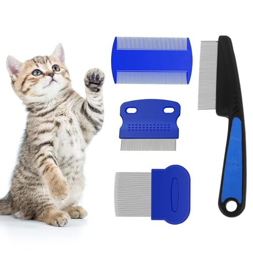 Flea Comb for Cat Dog, 4 PCS Flea Removal Lice Combs Fine Tooth Comb Grooming Set Remove Float Hair Tear Marks Tick Removal Tool