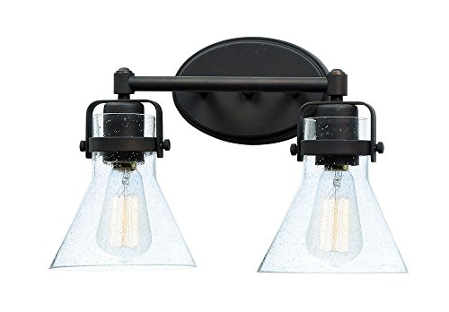 Image of Maxim Lighting Seafarer 2-Light Bath Vanity Light | Oil Rubbed Bronze Steel Finish | Seedy Glass Shade | Industrial Indoor Light Fixture | Ideal for Bathrooms & Powder Rooms | Dimmable | 26112CDOI