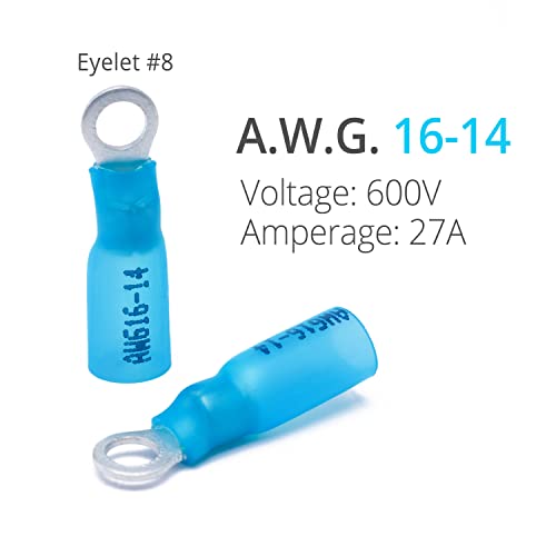 Wirefy Heat Shrink Ring Terminals 8 Marine Grade Terminal Connectors Waterproof Eyelet Wire