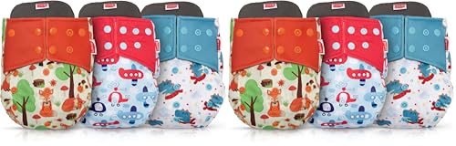 Image of LuvLap Reusable Baby Cloth Diapers Combo Pack of 6 (3 Shell + 3 Pads) Double Leak Guard, High Absorption, Stain-Proof Comfort & Protection, 3m+, Rash Free, Adjustable Waist & Height with Snap Buttons