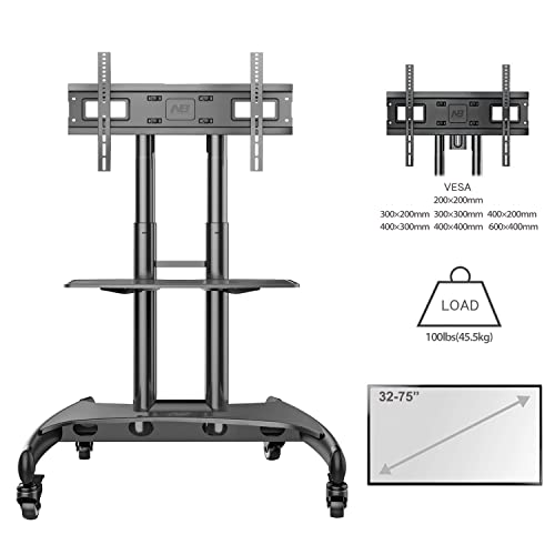 Nb North Bayou AVA1500-60-1P-B Mobile Tv Cart Rooling Tv Stand With Wheels For 32 To 75 Inch Lcd Led Oled Plasma Flat Panel Screens Up To 100Lbs Ava1500-60-1P thumb #3