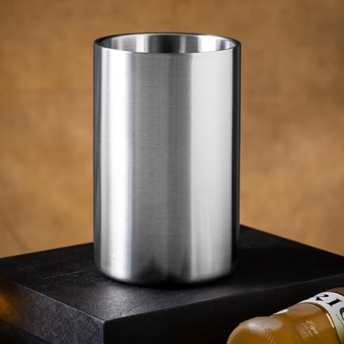 ZAMETTER Cubo de hielo de acero inoxidable de doble pared 1.6L para champán vino cerveza sidra enfriamiento con acabado cromado hogar bar restaurante uso