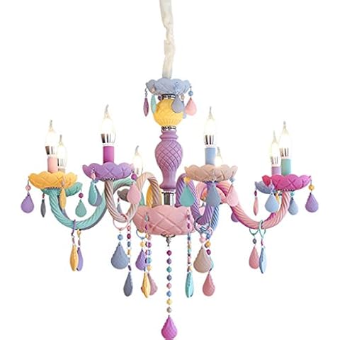 KJZhu Height Adjustable Chandelier, Color Decoration Chandelier 8 Heads E14 Glass Chandelier Children's Room Hallway Ceiling Lamp Chain Cover
