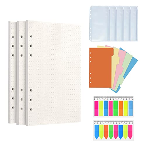 Juego de Papel de Recambio a6, Hojas archivador, Accesorios para Archivador A6, Separadores y Notas Adhesivas de Colores