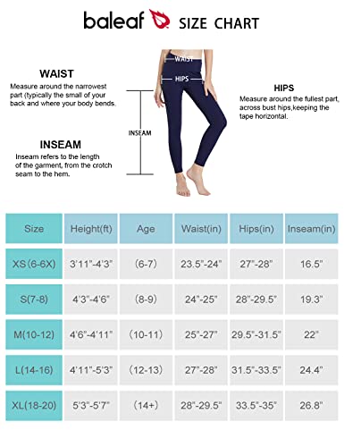 Baleaf Girls' Athletic Leggings Kids Yoga Pants Compression Running Workout Active Dance Tights With Pockets Navy L #TOP5