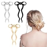 3 pieces of women's bow tie French hair clip acetate women French hair clip, suitable for tying hair, twisting hair, standing hair, wedding hairstyle, women's hair accessories (gold, black, silver)