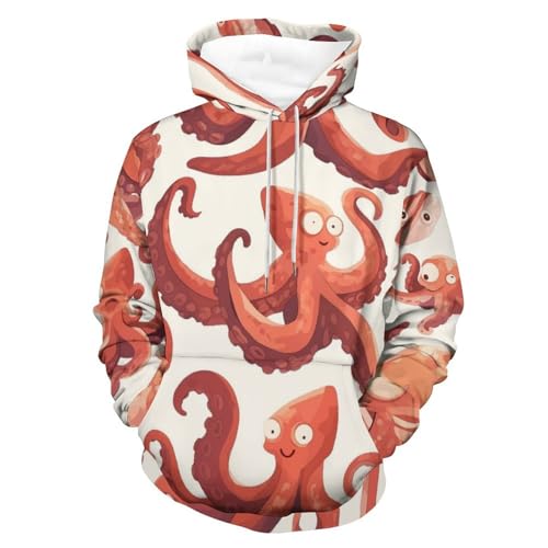 Sweat à Capuche Poulpe Rouge Taille S Hoodie Mixte pour Homme et Femme