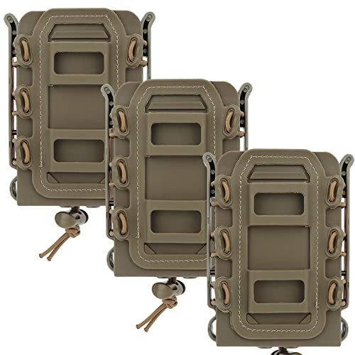 Fast Mag Pouch, 5.56/7.62mm Molle Magazine Pouches Carrier for Rifle, Pistol, Ak, M4, Ar15 and Outdoor Tactical Game, 3 Pack (Tan)