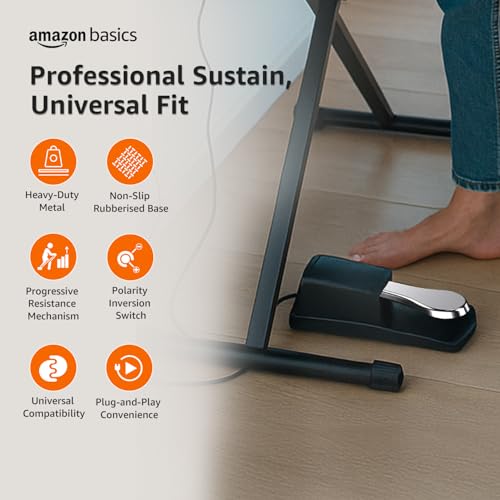 Image of Amazon Basics Universal Sustain Pedal for Digital Pianos and Keyboards - Durable Metal Construction with Polarity Switch