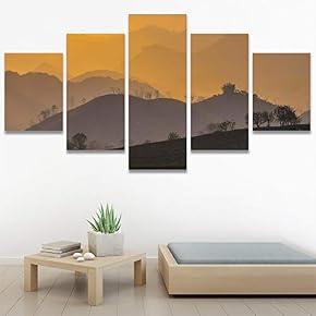 SIGNWIN 5 Panel Canvas Wall Art Orange Sunset...