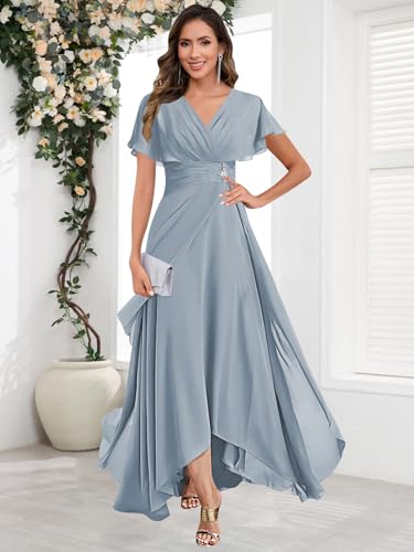 Tea Length Chiffon Mother of The Bride Dresses with Sleeves A-Line Formal Evening Gown2