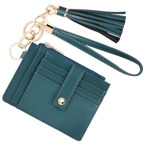 Image of KNGITRYI Small Wristlet Wallets for Women RFID Credit Card Holder Wallet Keychain Wristlet Wallet Credit Card Wallets for Women (Blue-Green)