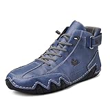 Dbeck Explorer Waterproof Lightweight Mens Outdoor Shoes for Hiking Italian Handmade Suede High Top Boots Non-Slip Barefoot Ankle Boots, All Season, Blue, 8.5