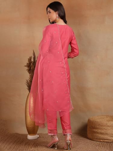 Image of Vaamsi Women's Silk Blend Sequins Yoke Design Straight Kurta Pant With Dupatta